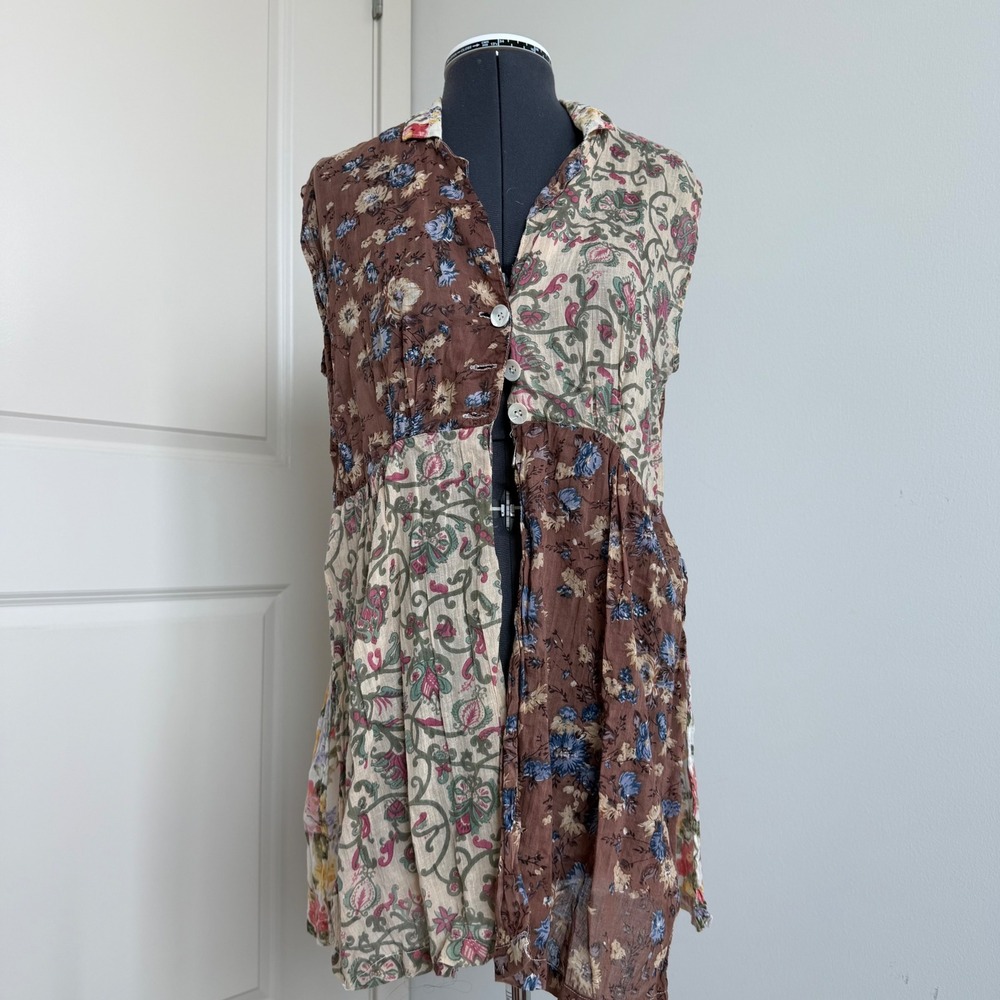 Vintage Floral‎ Print Patchwork Boho Top Size Medium
